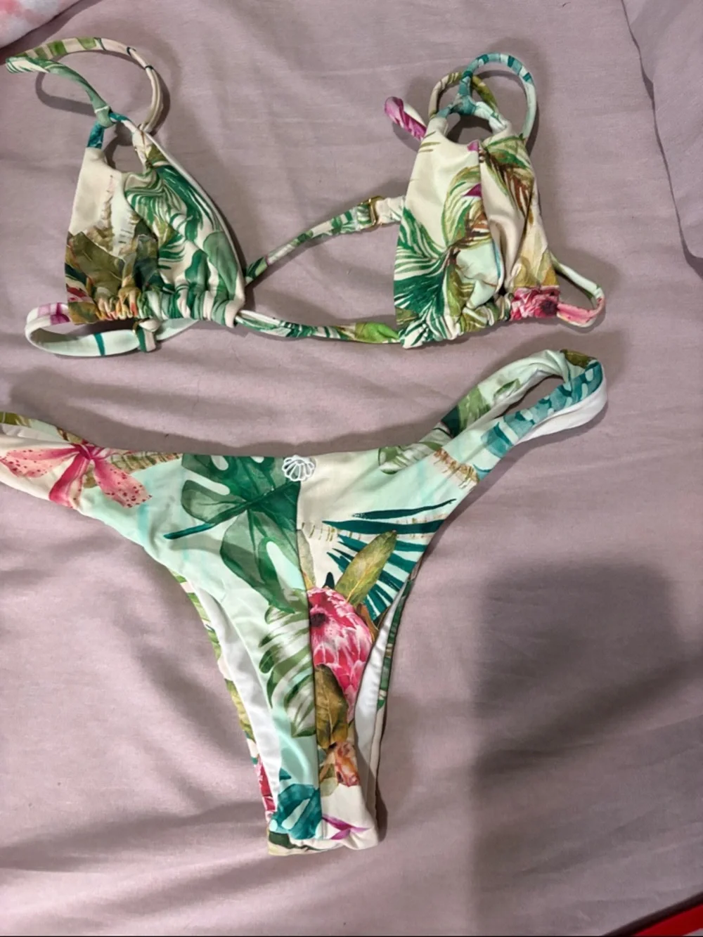 triangl swimwear Tropical Leaf Print Bikini in Green and Cream